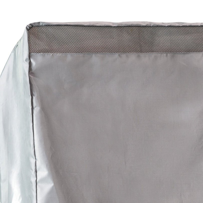 Close-up of the Liberty safe cover top corner showing the breathable mesh ventilation strip and stitched edges
