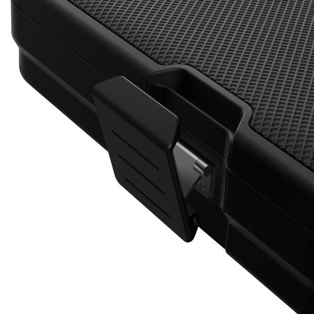 Vaultek LifePod 20 Essential dual-side compression latch close-up showing the anti-impact locking mechanism