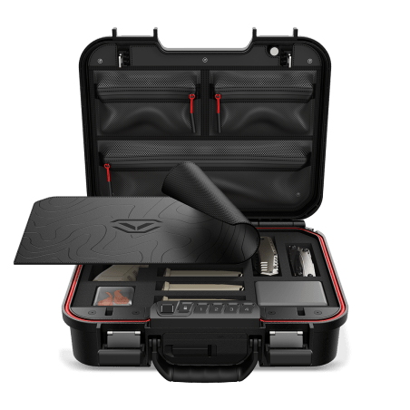 Vaultek LifePod XE Special Edition interior with lid organizer, removable gun mat, and pluck foam holding a handgun