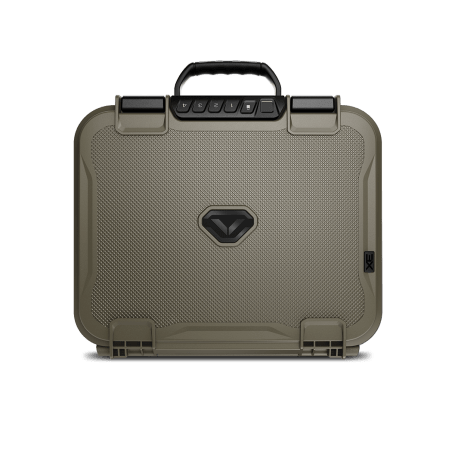 Vaultek LifePod XE Special Edition closed in Sand FDE, front view with Smart Sense keypad and textured TP3 polymer finish