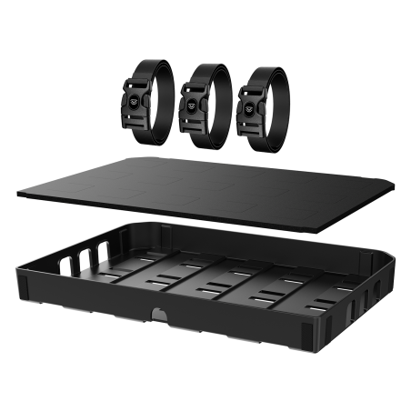 Vaultek XE-SK LifePod XE Range Kit components: drop-in slotted tray, foam pad liner, and three quick-release straps