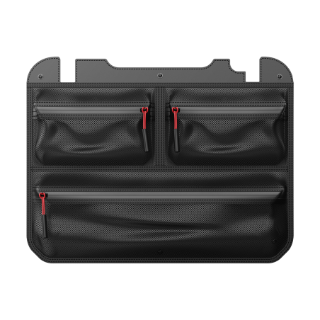 Vaultek XE-ON1 lid organizer for LifePod XE with three mesh zipper pockets and red zipper pulls