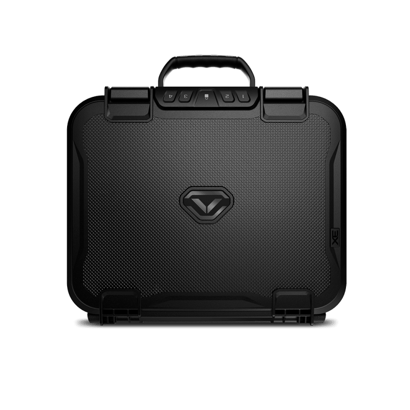 Vaultek LifePod XE Standard Edition closed, Covert Black slim briefcase profile with dual front latches and carry handle