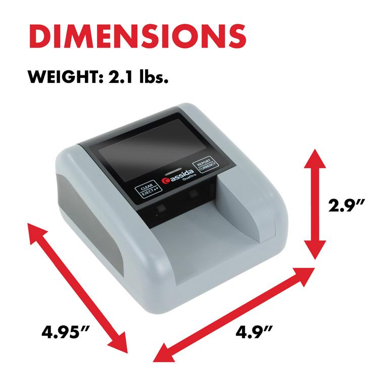 Cassida Quattro All-Orientation Automatic Counterfeit Detector with Rechargeable Battery Dimensions