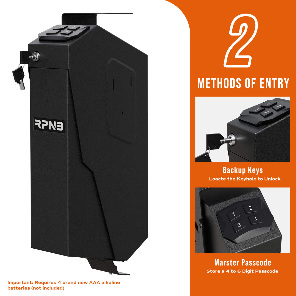 RPNB RP311E Digital Keypad Handgun Safe with Quick Access Drop Down Lid Two Methods of Entry