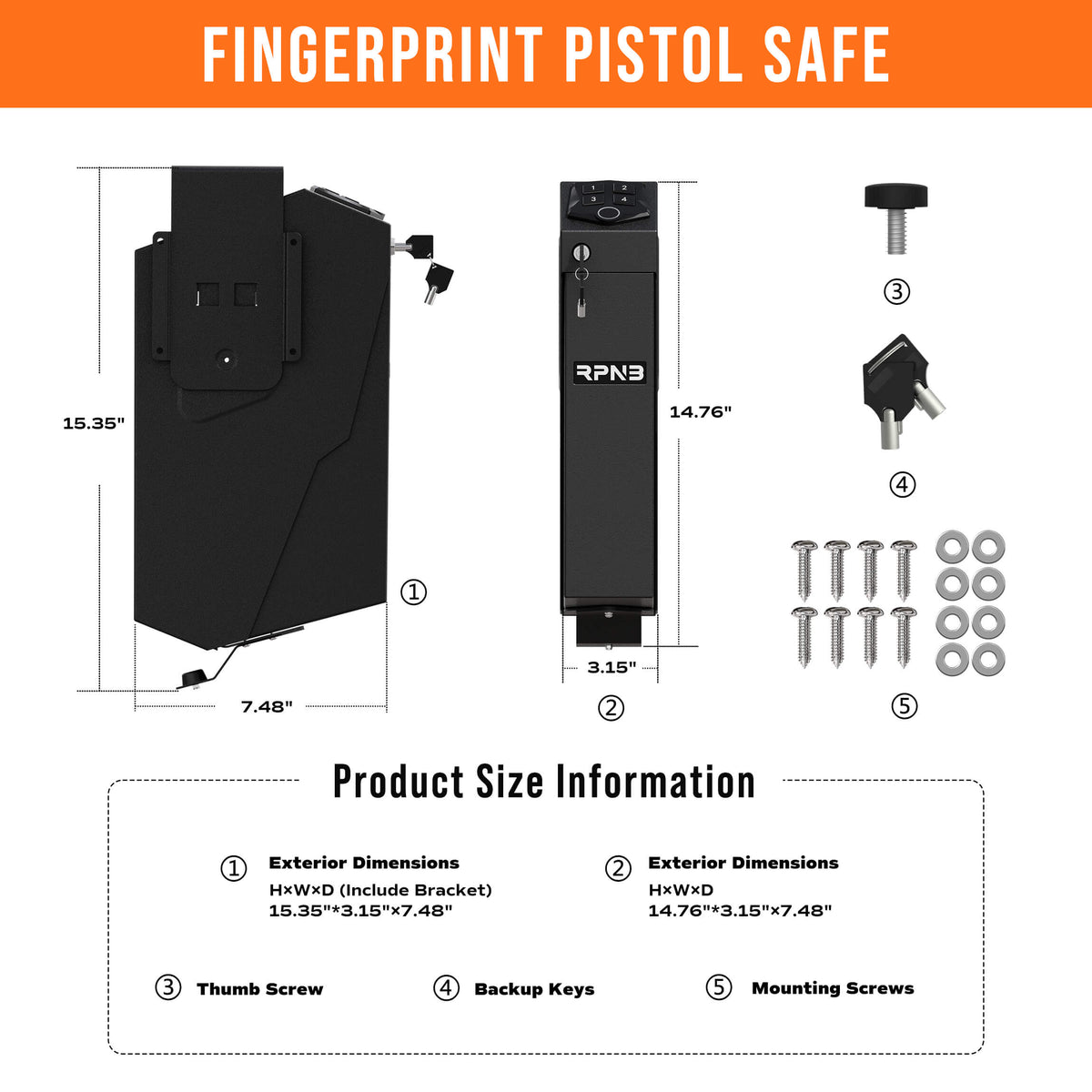 RPNB RP311F Fingerprint Handgun Safe with Quick Access Drop Down Lid Fingerprint Pistol Safe