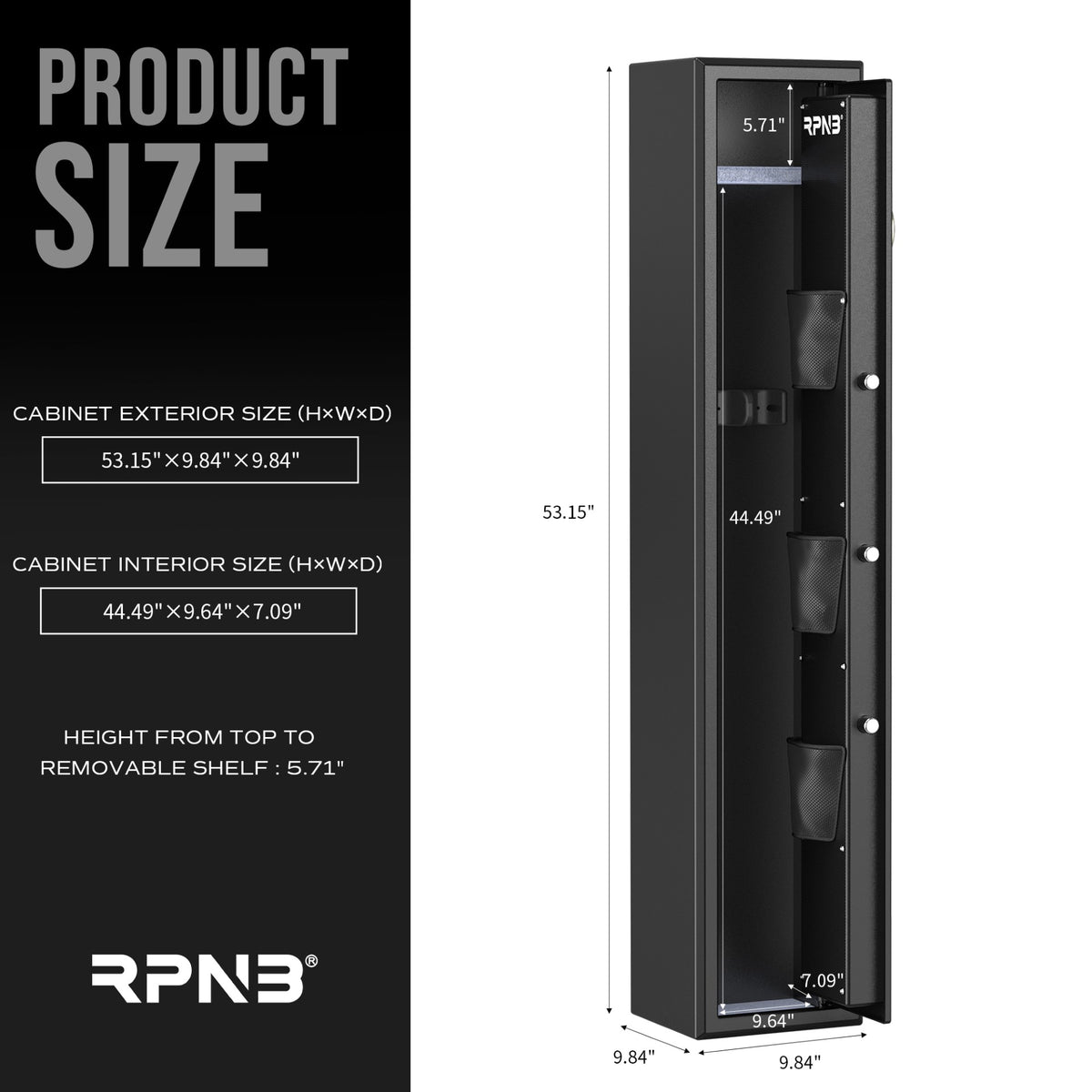 RPNB RP3FR 3 Gun Large Long Gun Cabinet Product Size