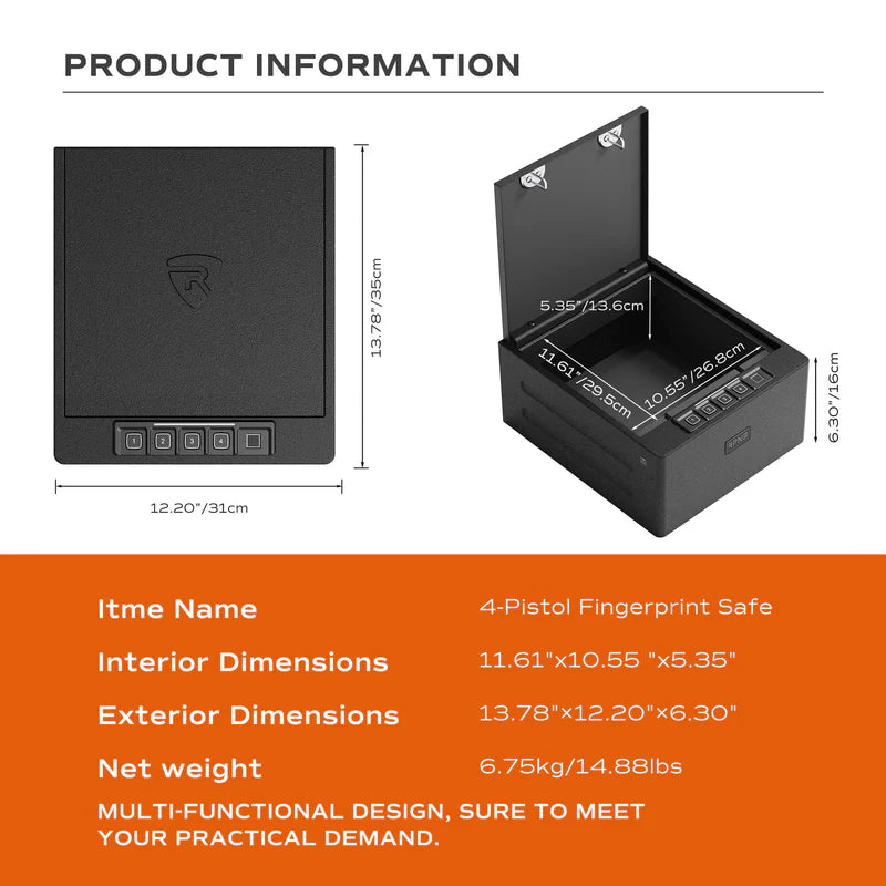 RPNB RP2016 Biometric High Capacity Four Handgun Safe Product Information