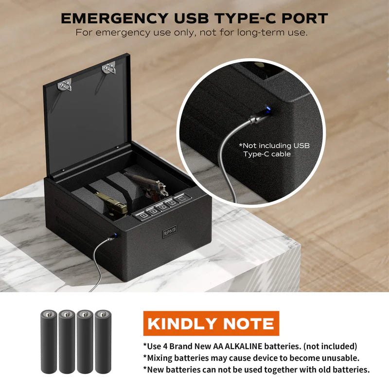RPNB RP2016 Biometric High Capacity Four Handgun Safe Emergency USB Type-C Port