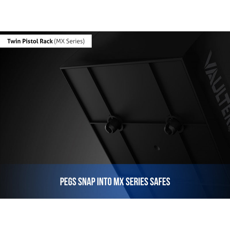 Black twin pistol rack for MX Series safes with 'Vaultek' branding.