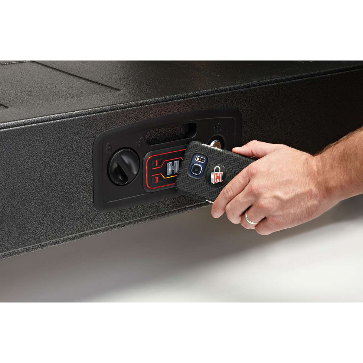 Hornady 98191 Rapid RFID Safe AR Gun Locker XL RFID Sticker on Back of Phone Opening Safe
