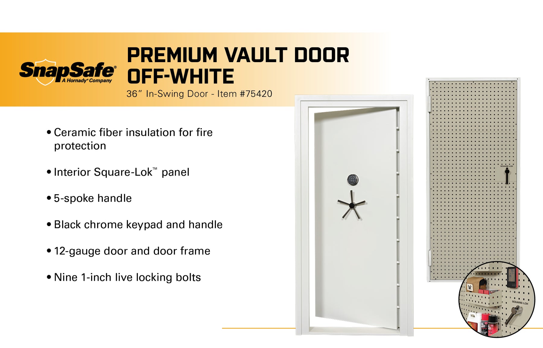 SnapSafe 75420 Premium Vault Room Door 36" Inswing White Safe and