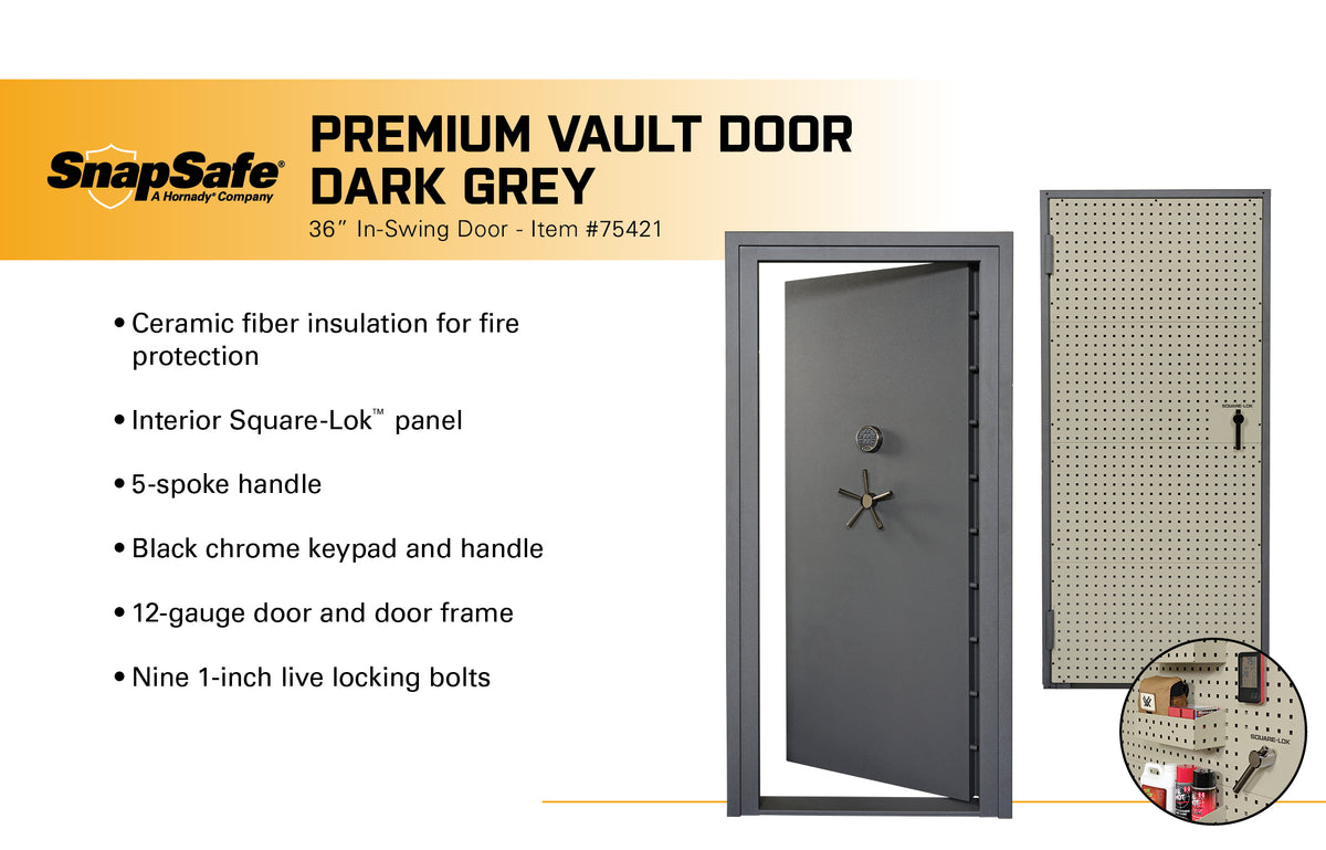 SnapSafe 75421 Premium Vault Room Door 36&quot; - Inswing Infographic