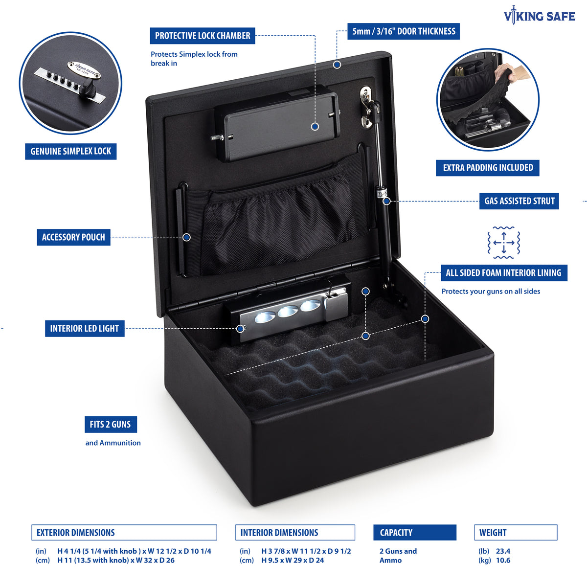 Viking VS-12SX Handgun Safe with Simplex Lock Specifications