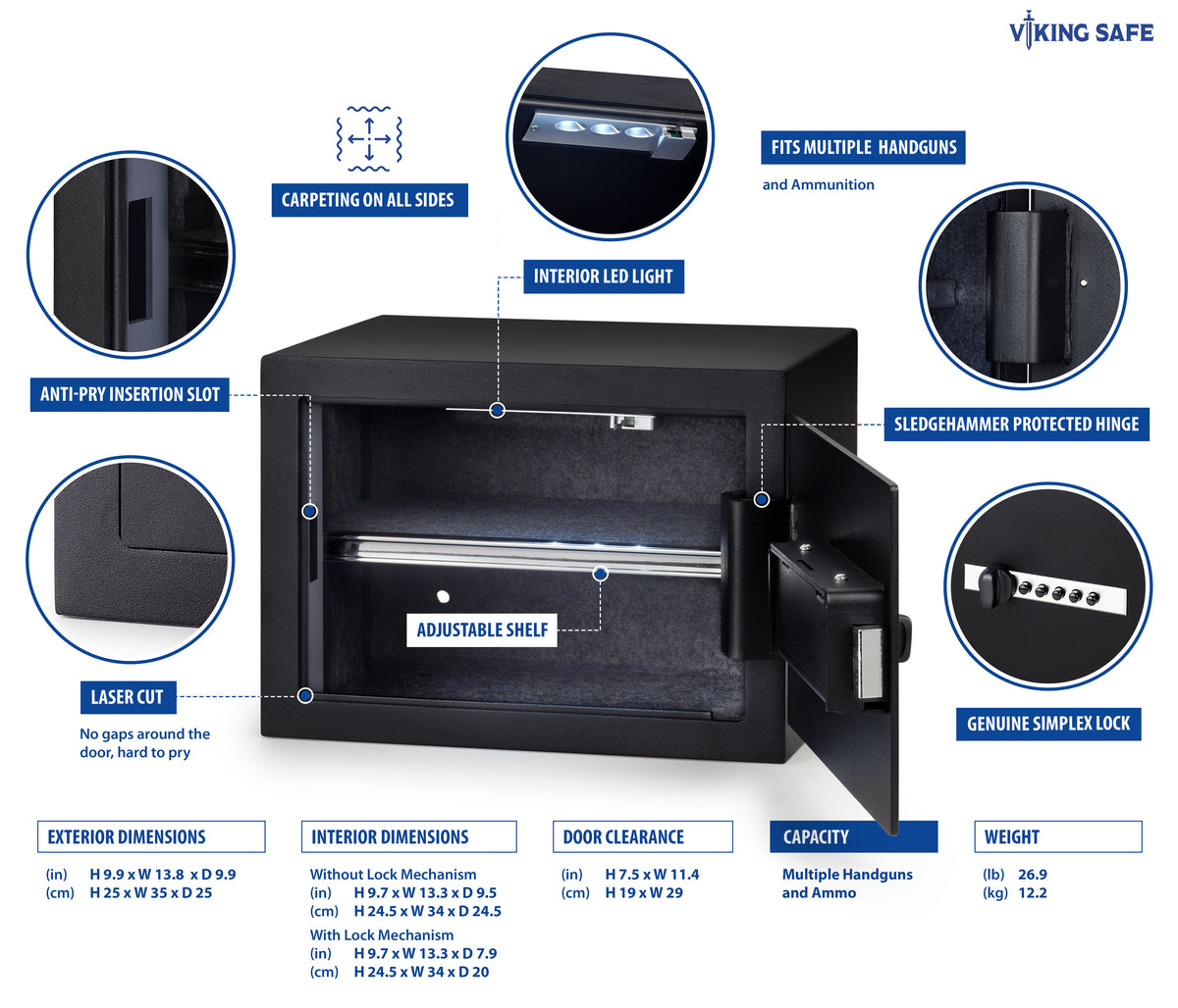 Viking VS-25SX Multi Handgun Safe with Simplex Lock Features