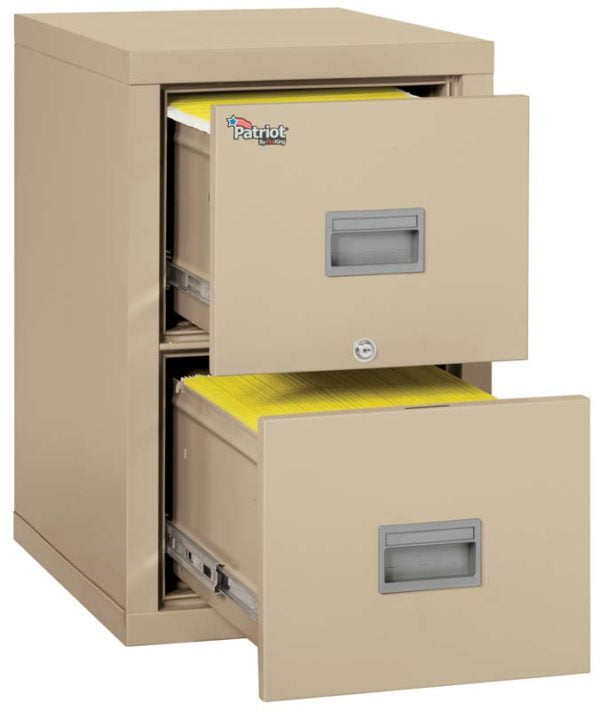 FireKing 2P1825-C 2 Drawer Patriot Vertical File Cabinet Parchment Both Drawers Open