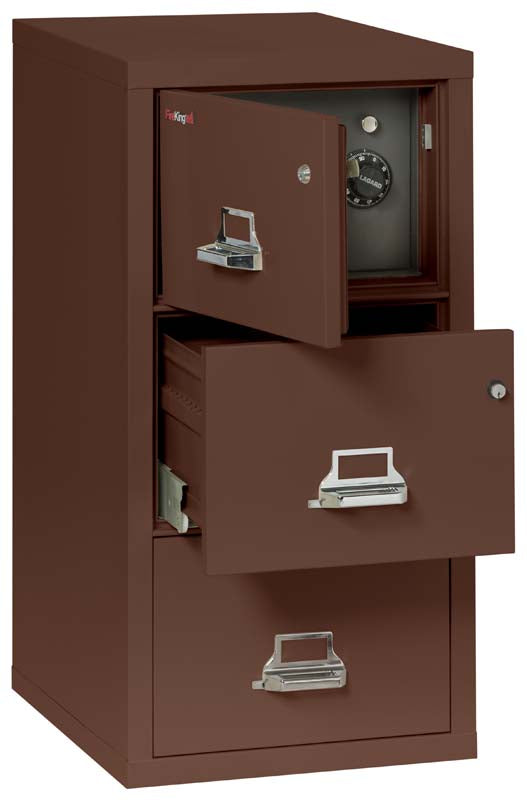 FireKing 3-2131-CSF 3 Drawer Legal Safe In A Fire File Cabinet Ivory White Top Door &amp; Second Drawer Open Brown