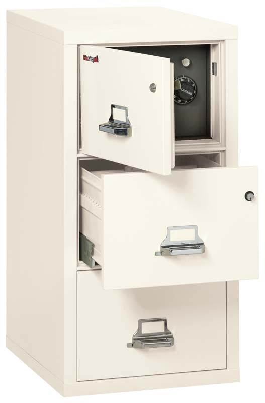 FireKing 3-2131-CSF 3 Drawer Legal Safe In A Fire File Cabinet Ivory White Top Door &amp; Second Drawer Open Ivory White