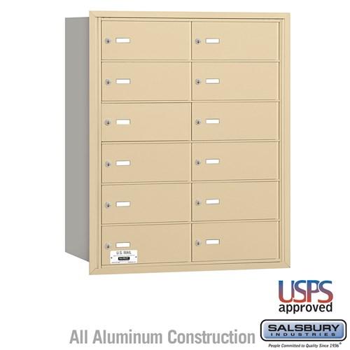 Salsbury 4B+ Horizontal Mailbox - 12 B Doors - Sandstone - Rear Loading - USPS Access