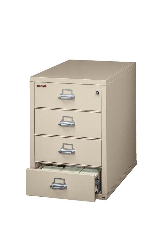 FireKing 4-2536-C 4 Drawer Card & Note Fireproof File Cabinet Bottom Door Open