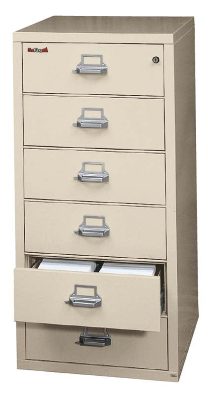 FireKing 6-2552-C 6 Drawer Card-Check-Note Fireproof File Cabinet Drawer Open with 2 Section Insert