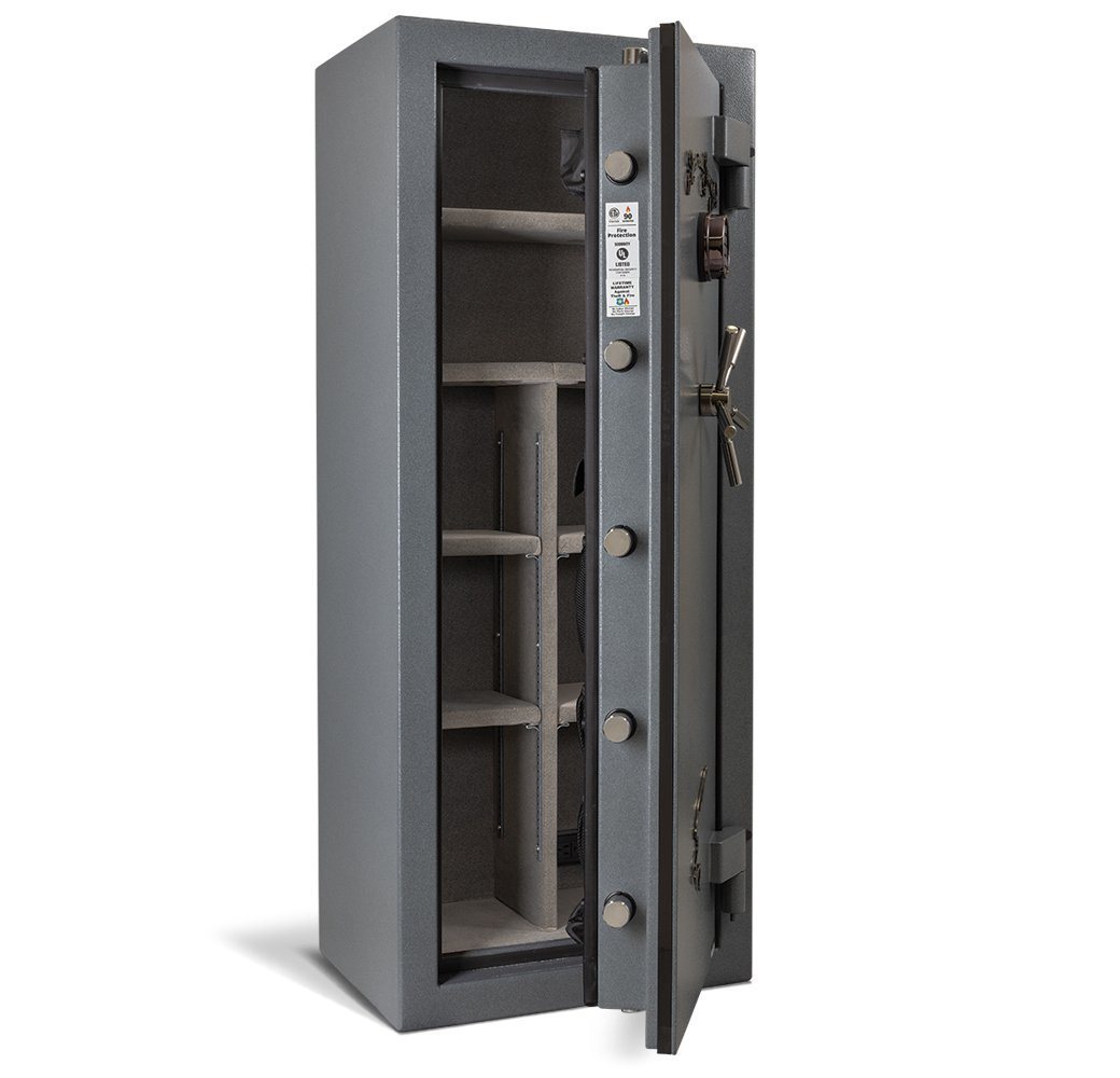 AMSEC NF5924 gun safe with door partially open and no contents. 