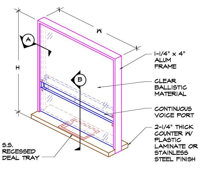 Transaction Window Dimension Bullet Guard Bullet Proof Transaction Window w/ deal tray and Voice Po ...