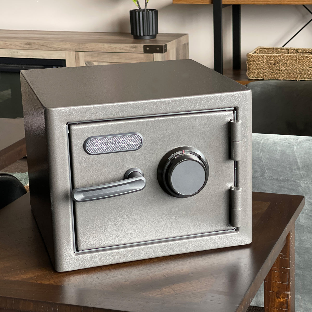 Sports Afield SA-DIA1-COM Sanctuary Diamond Series Home &amp; Office Safe with Combo Lock On a Table