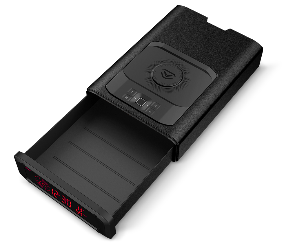 Vaultek Smart Station Slider Safe with Wireless Phone Charger Drawer Open