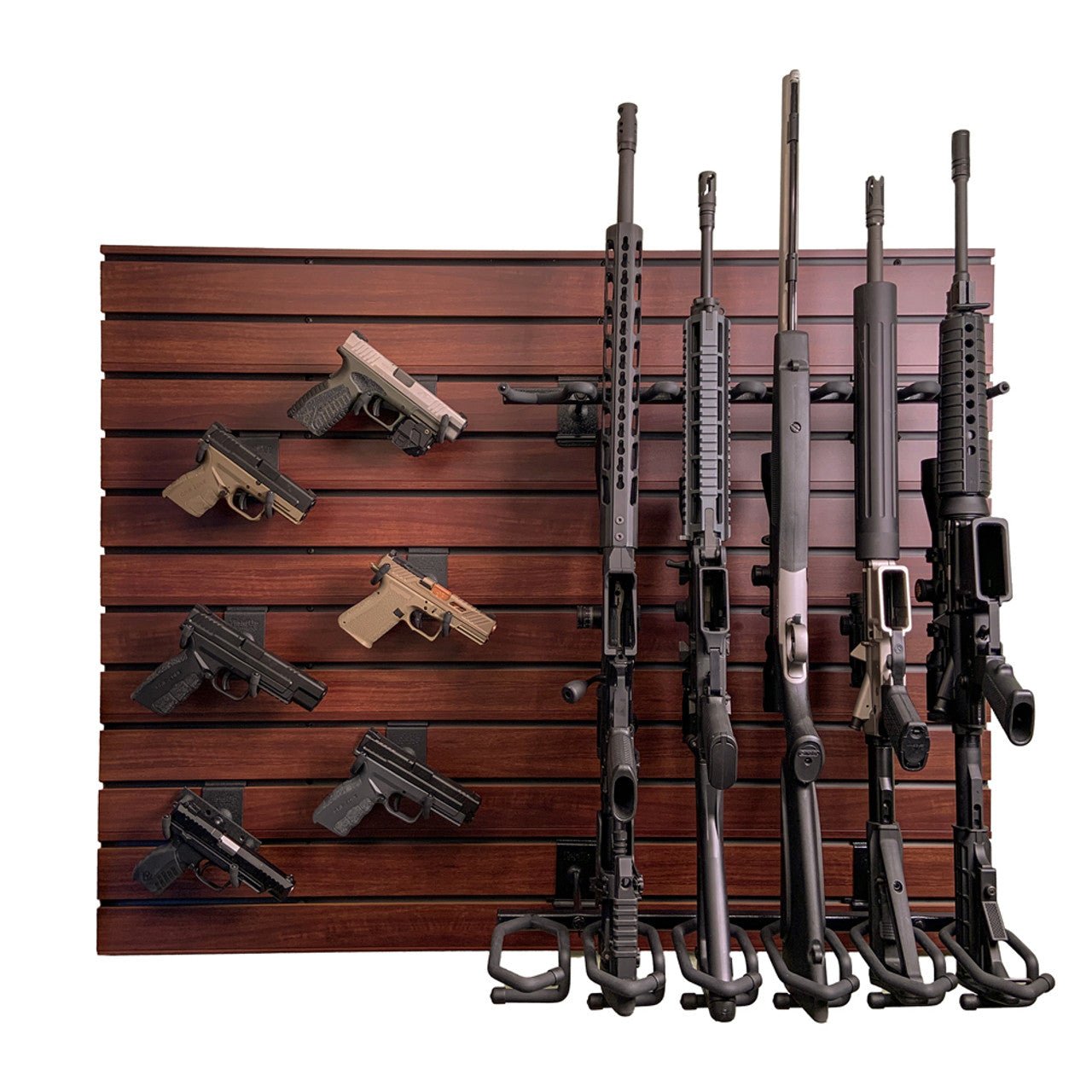 Gun Display Mat Hold Up Displays Walnut Gun Wall Bundle for 6 Rifles and 6 Pistols HD1 ...