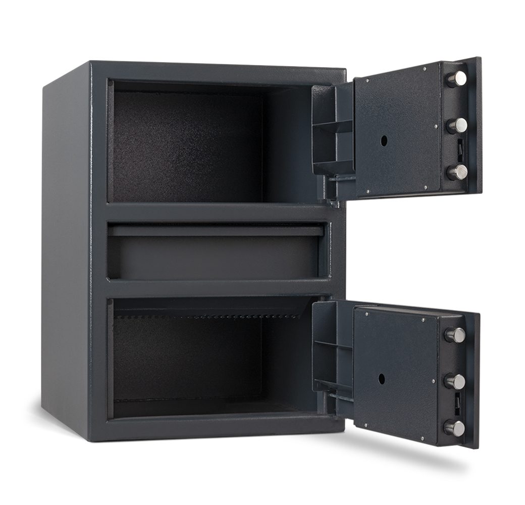 AMSEC MM2820CTR-Drop-ESLAudit Center Drop Double Door Deposit Safe with ESLAudit Lock Doors Open Empty