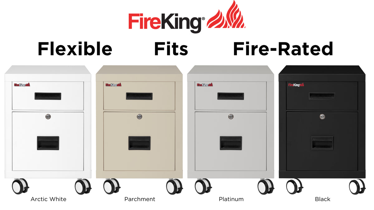 FireKing Mobile Pedestal Fire Rated File Cabinet Colors Side by Side
