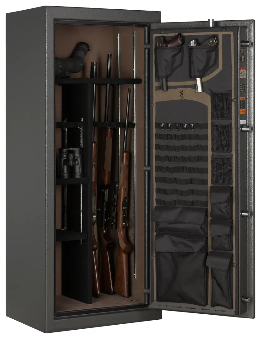 Browning SP20 Core Collection Sporter Gun Safe Hammer Gloss Gray Door Open with Rifles