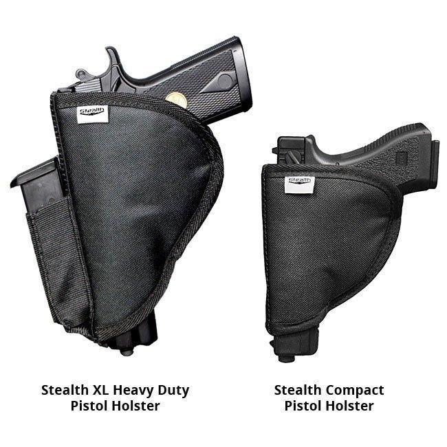 Stealth XL Velcro Pistol Holster with Spandex Magazine Attachment Showing XL &amp; Compact Models