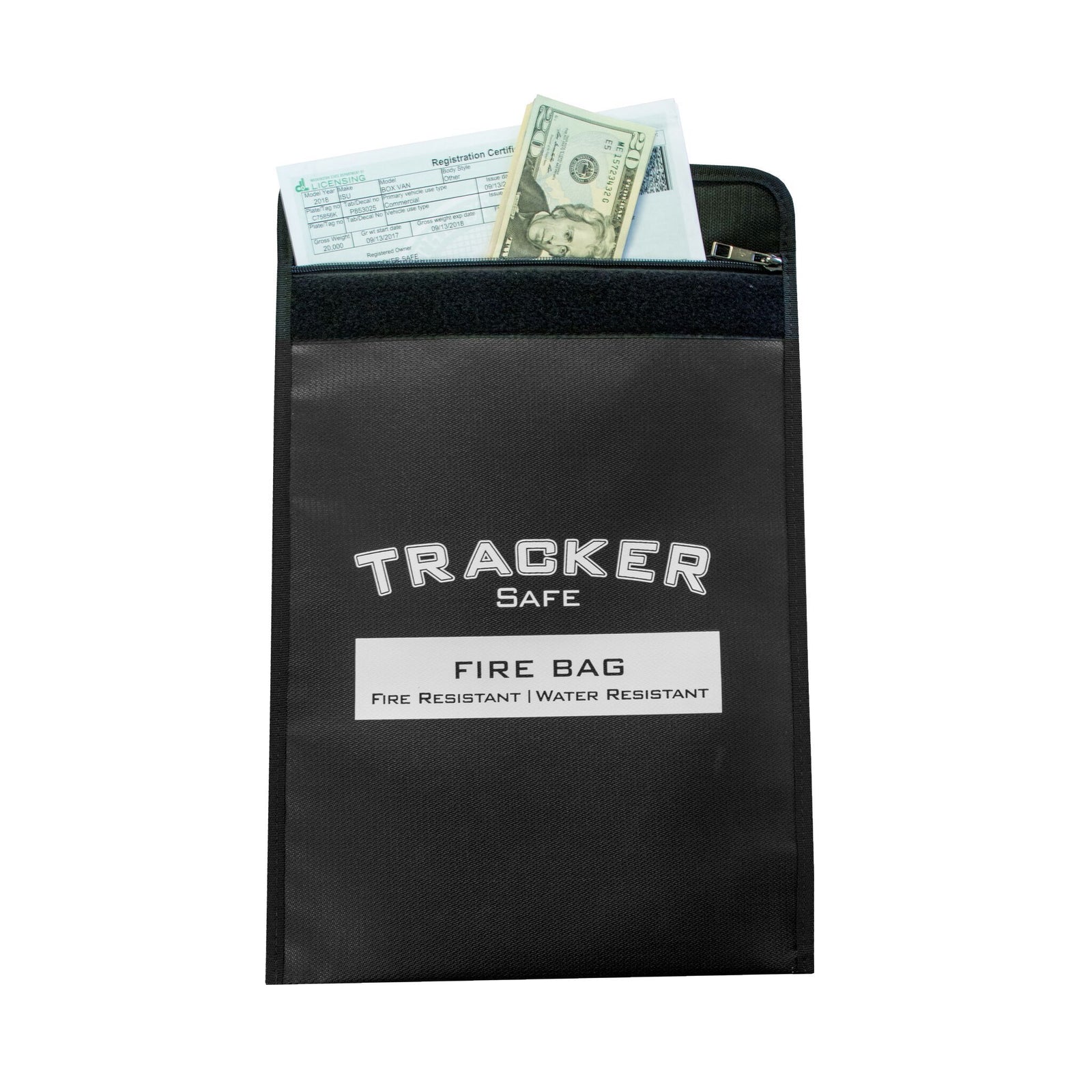 Tracker FB1511 Fire & Water Resistant Bag with Cash & Papers Sticking Out 2
