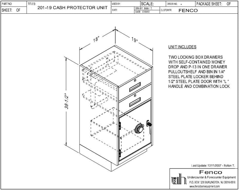 Fenco 201 Goldline Money Drop Pedestal Unit with 2 Locking Box Drawers ...