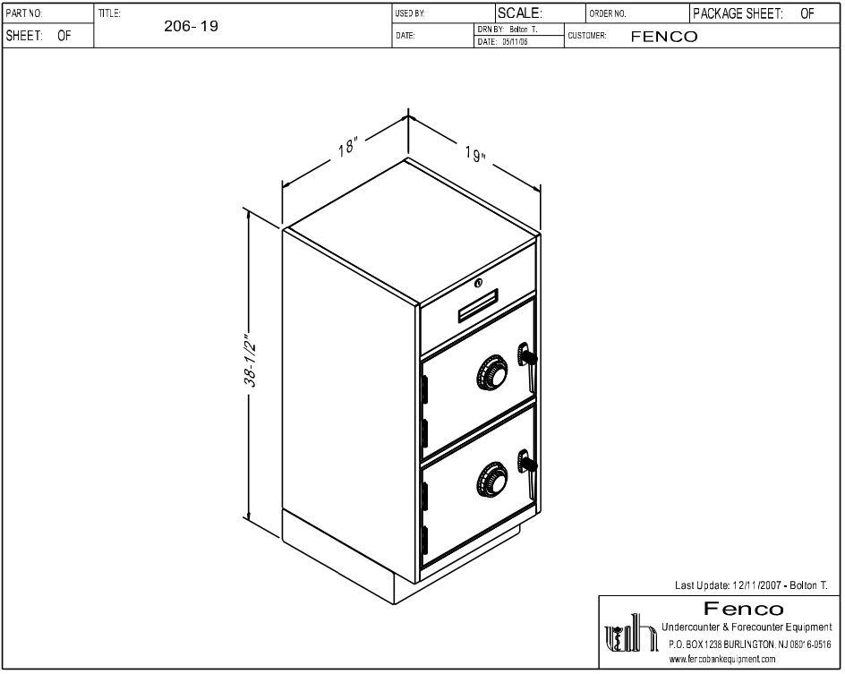 Fenco F-206 Pedestal Unit with 1 Locking Box Drawer and 2 Steel Plate Lockers Drawing