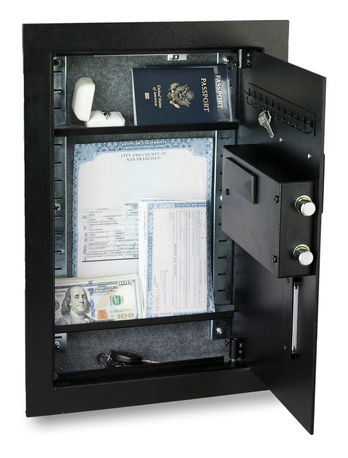 Viking VS-52BLR Biometric Fingerprint Hidden Wall Safe (VS-52BL) Door Open with Contents