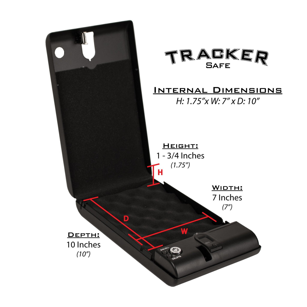 Tracker SPS-04B Small Pistol Safe With Biometric Lock Dimensions