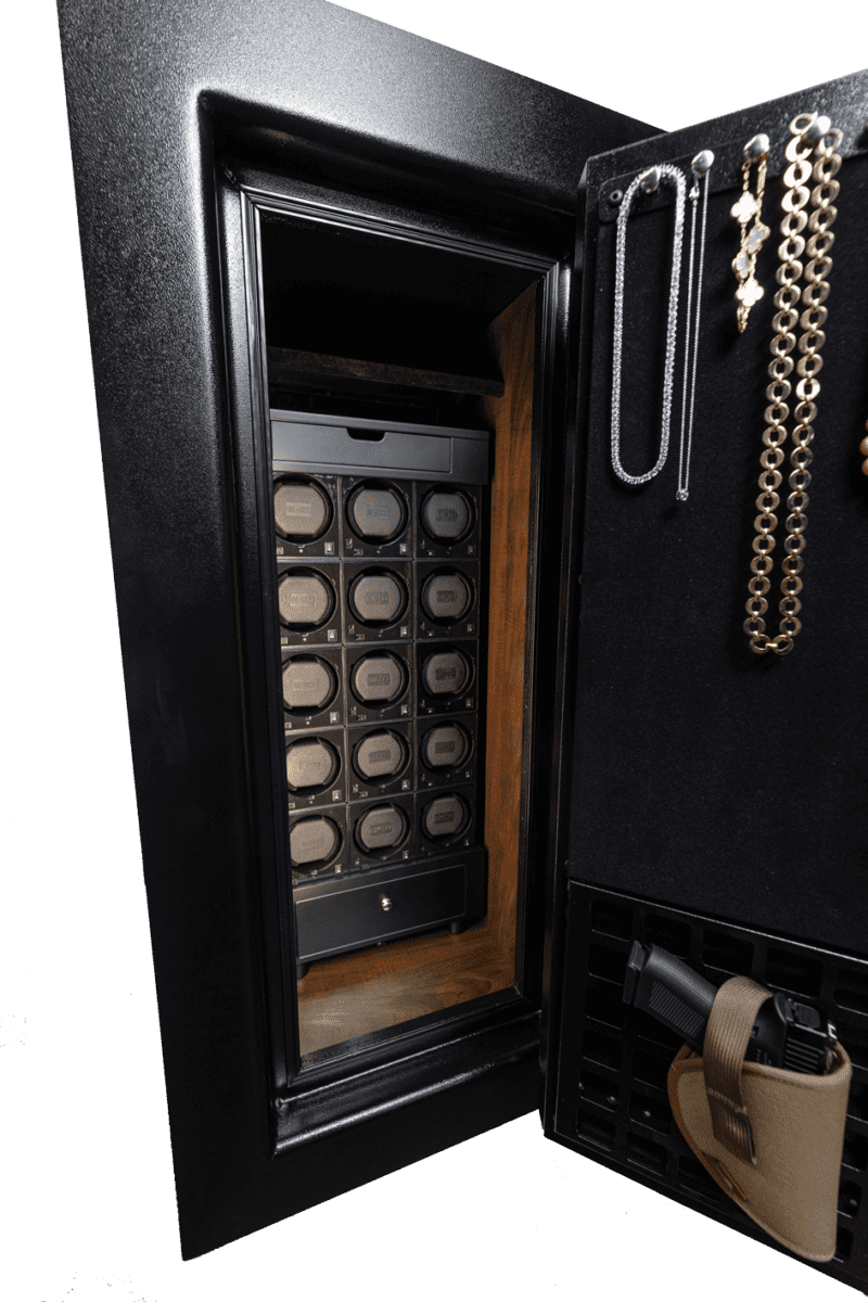 BlumSafe Professional Watch Winder Burglar & Fire Safe Door Open with Jewelry & Handgun