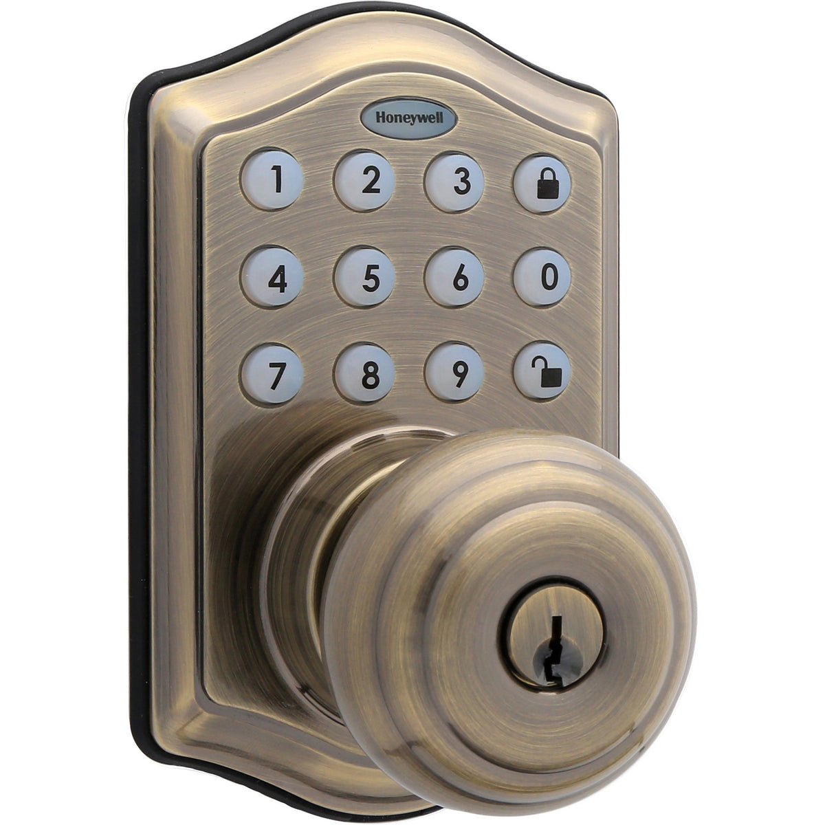 Honeywell 8732101 Electronic Entry Knob Door Lock with Keypad in Antique Brass