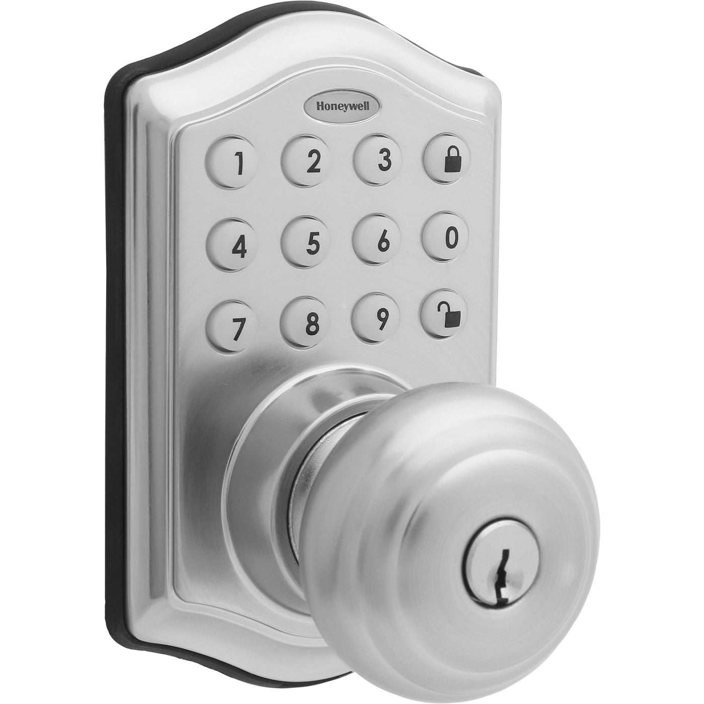 Honeywell 8732301L Electronic Entry Knob Door Lock with Keypad in Sati