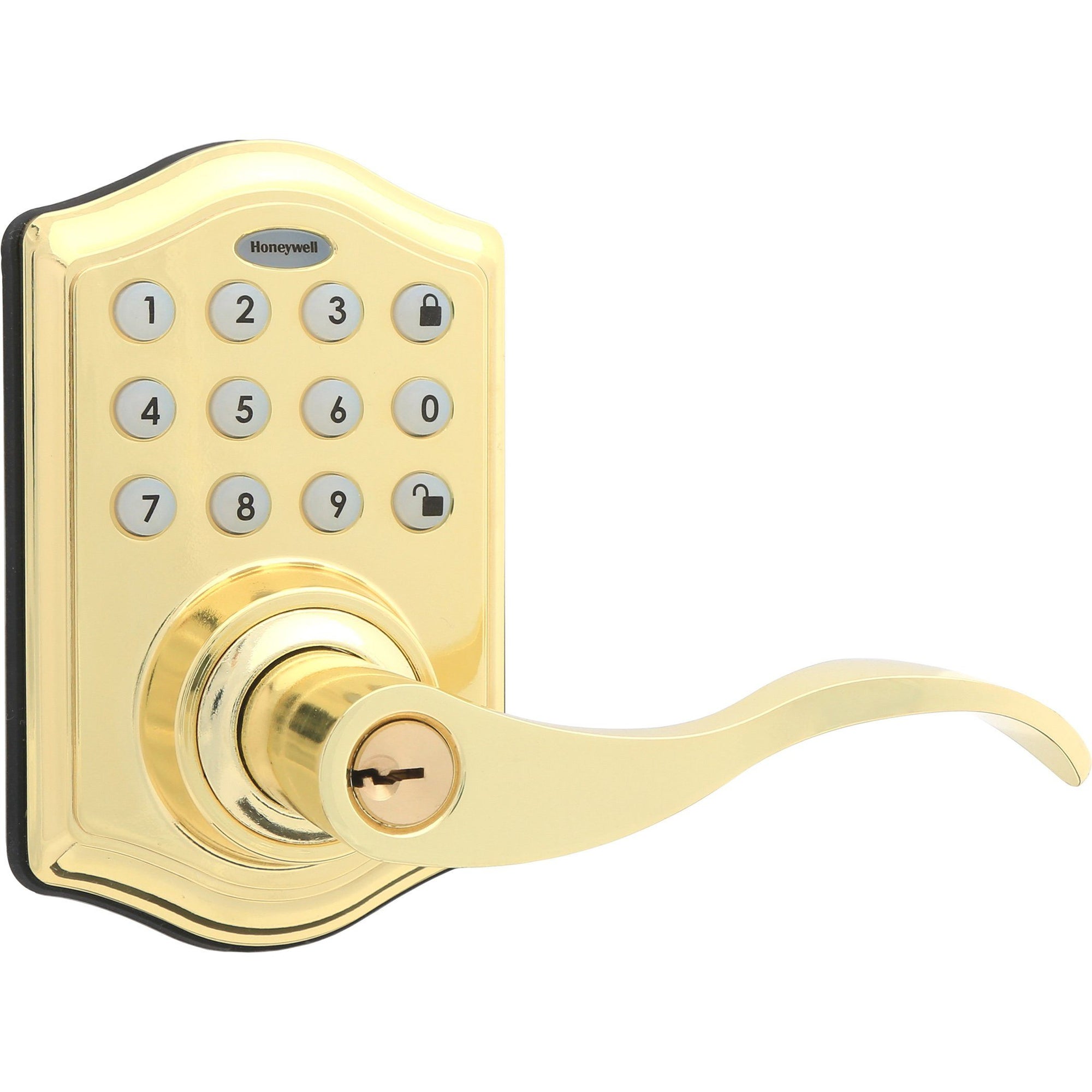 Honeywell 8734001 Electronic Entry Lever Door Lock with Keypad Polished Brass Finish
