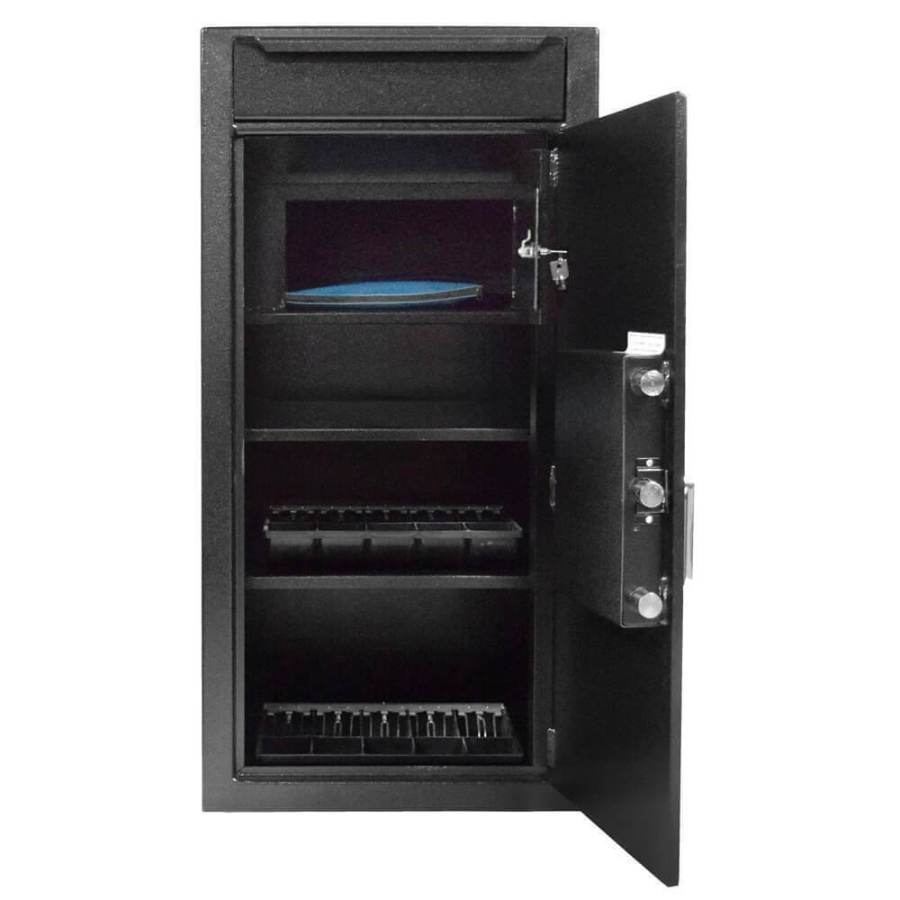 Stealth DS4020FL12 Tall Depository Safe with Internal Locker Door Open with Cash Trays
