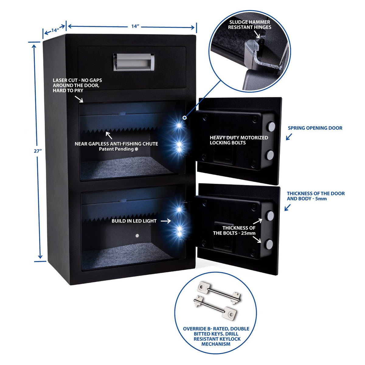 Viking VS-70DS Double Door Depository Safe with Electronic Locks Features with Doors Open an Light Turned on