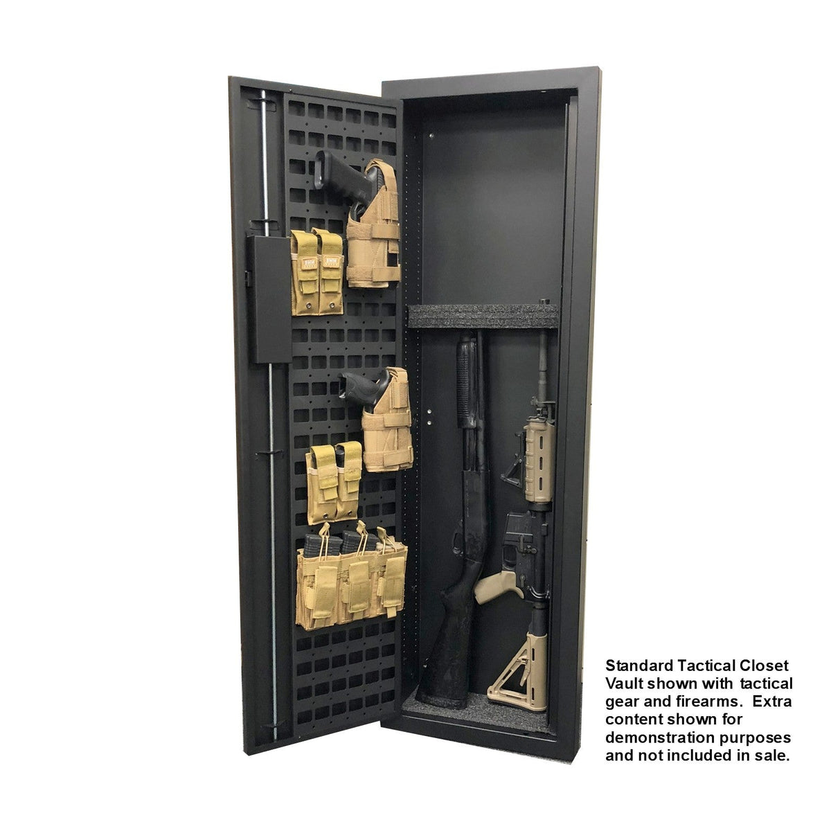 V-Line Tactical Closet Vault In-Wall Safe 51653-S FBLK Shown with Tactical Gear and Firearms