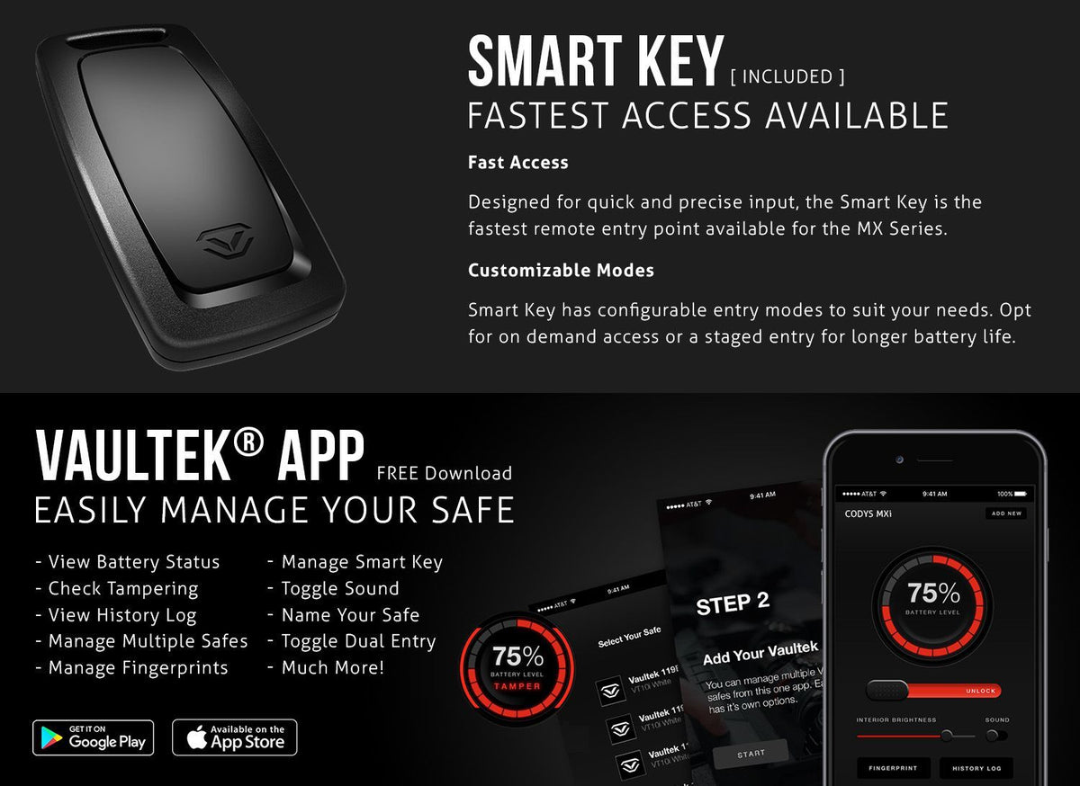 Vaultek MXI Large Capacity Rugged Bluetooth Smart Safe Smart Key &amp; App Features
