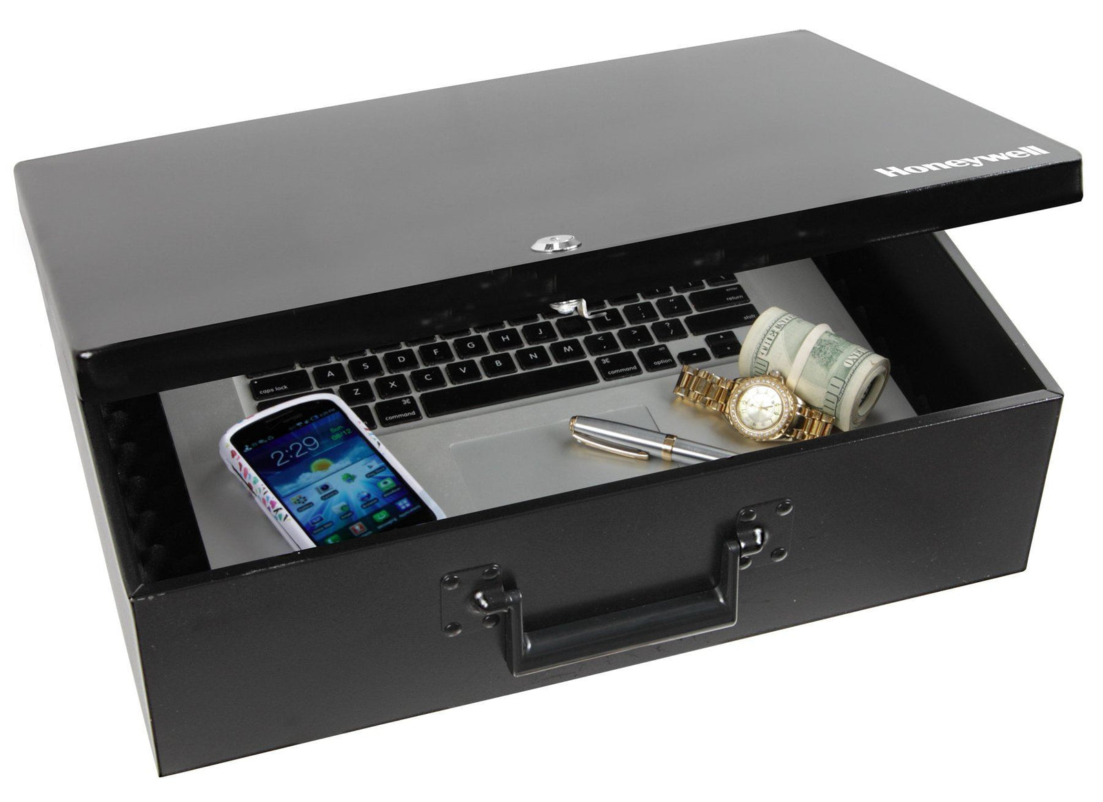 Honeywell 6109 Large Key Locking Fire Resistant Steel Security Box with Tether Cable