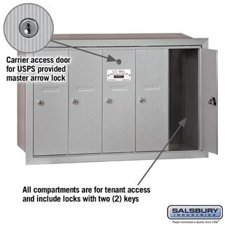 Mailboxes - Salsbury 4B Vertical Mailbox - 5 Doors - Recessed Mounted - USPS Access