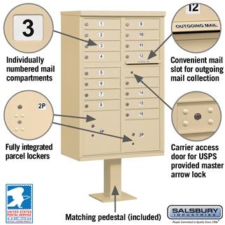 Mailboxes - Salsbury Cluster Box Unit (Includes Pedestal) - 16 A Size Doors - Type III - USPS Access